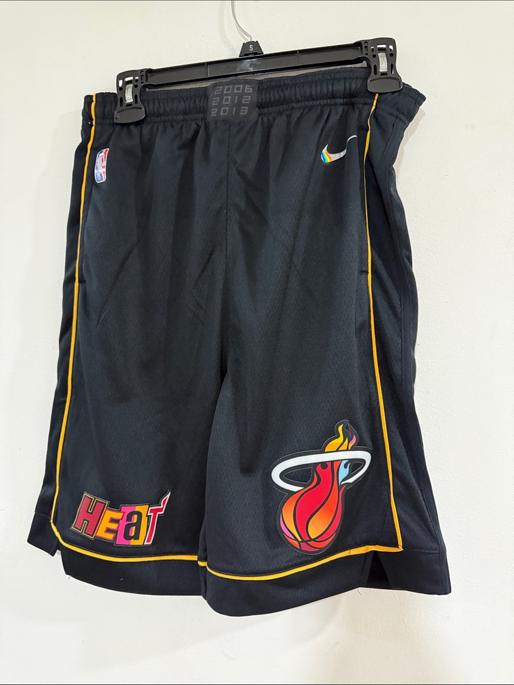 Nike Black Miami Heat Basketball Shorts with Yellow Trim